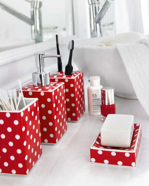 Red, Pattern, Household supply, Present, Rectangle, Party supply, Polka dot, Home accessories, Gift wrapping, Cosmetics, 