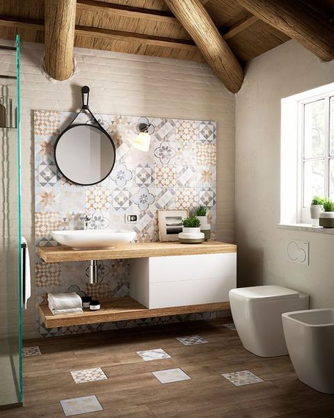 baño rustico con azulejos