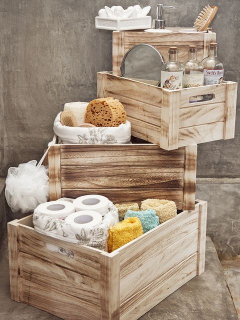 cajas de madera para ordenar el baño