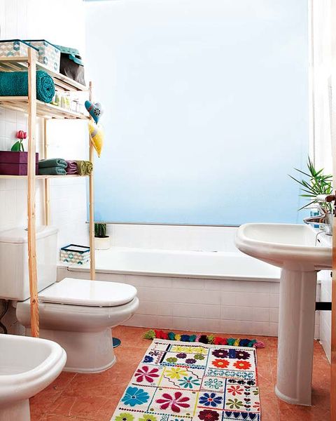 Blue, Interior design, Room, Flowerpot, Floor, Flooring, Property, Wall, Tile, Toilet seat, 