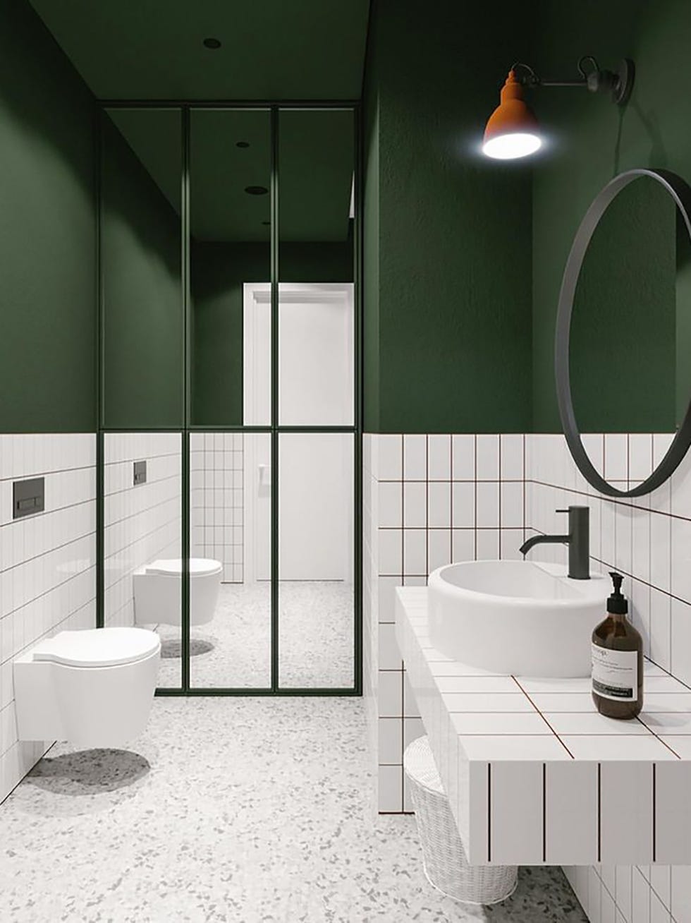 baño verde y blanco