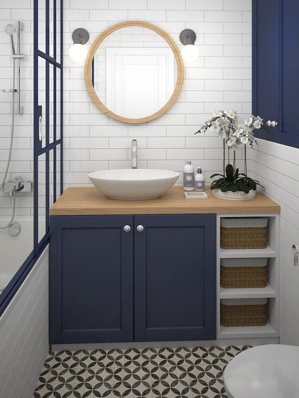 Bathroom, Room, Sink, Tile, Bathroom cabinet, Property, Interior design, Bathroom accessory, Furniture, Floor, 
