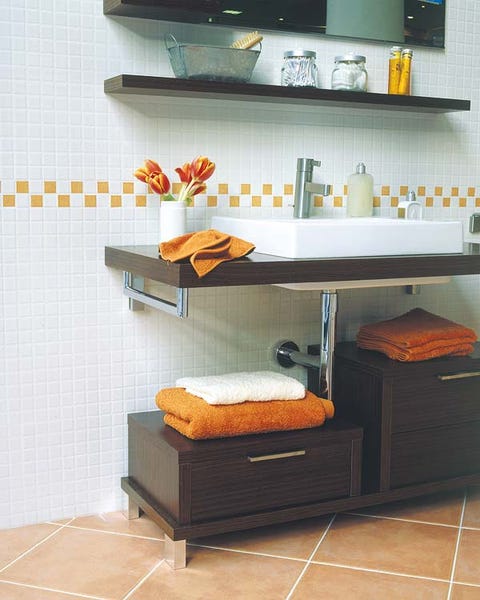 Room, Interior design, Wall, Floor, Flooring, Bed, Orange, Hardwood, Shelving, Grey, 