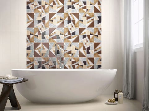 Interior design, Wall, Ceramic, Tile, Porcelain, Interior design, Plumbing fixture, Plumbing, Composite material, Tile flooring, 