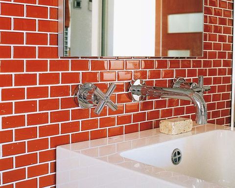 Plumbing fixture, Brick, Wall, Property, Room, Tap, Brickwork, Bathtub accessory, Tile, Bathroom accessory, 