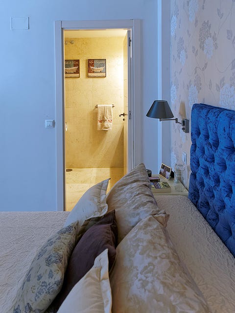 Blue, Room, Property, Wall, Interior design, Textile, Linens, Bedding, Home, Floor, 