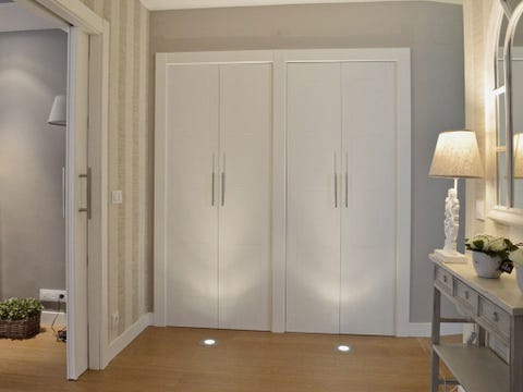 Wood, Room, Floor, Flooring, Interior design, Flowerpot, Home door, Wall, Door, Lamp, 