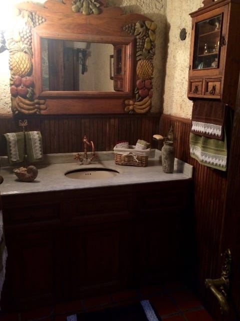 Wood, Room, Bathroom sink, Property, Interior design, Bathroom cabinet, Hardwood, Wall, Wood stain, Tap, 