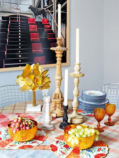 Yellow, Brunch, Table, Food, Orange, Meal, Room, Breakfast, Cuisine, Interior design, 
