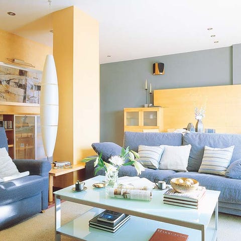 Blue, Room, Interior design, Living room, Green, Home, Wall, Furniture, Table, Couch, 