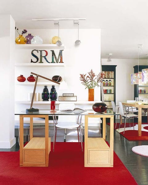 Interior design, Room, Table, Furniture, Floor, Flooring, Interior design, Shelving, Light fixture, Desk, 