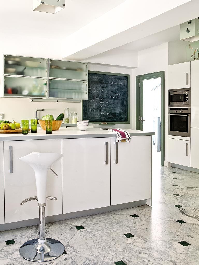 Countertop, White, Kitchen, Room, Furniture, Property, Cabinetry, Interior design, Floor, Building, 