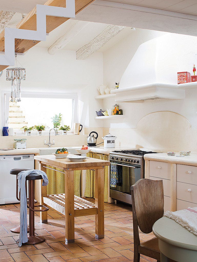 Room, Interior design, Floor, White, Furniture, Ceiling, Countertop, Kitchen, Flooring, Kitchen appliance, 