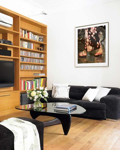 Wood, Room, Interior design, Furniture, Living room, Home, Wall, Shelf, Couch, Hardwood, 