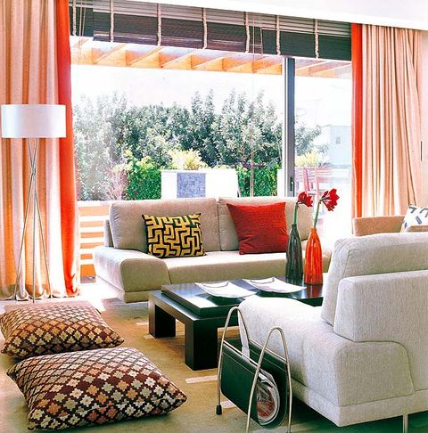 Room, Interior design, Green, Living room, Furniture, Wall, Couch, Home, Interior design, Orange, 