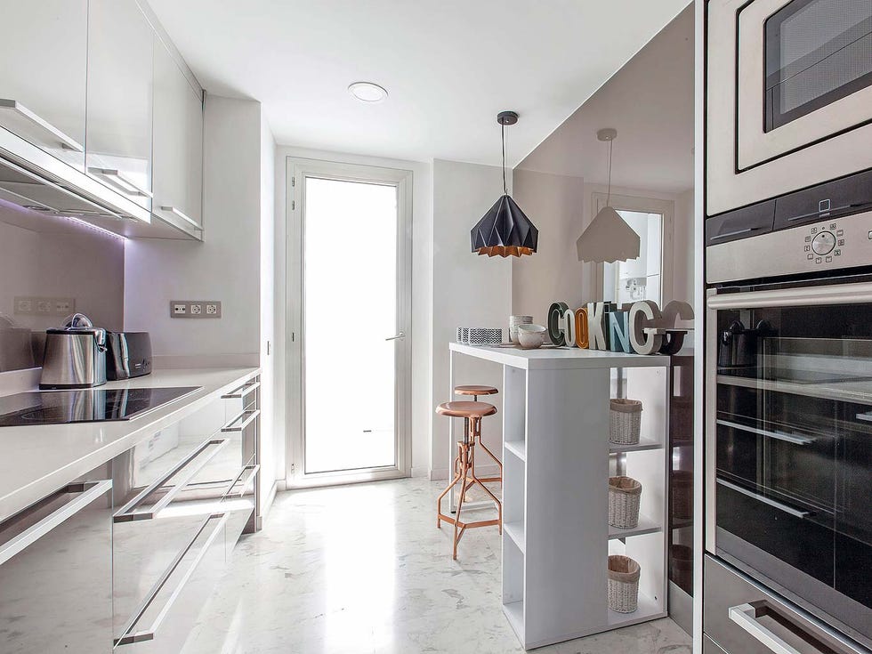 Room, Property, Furniture, Interior design, Building, Ceiling, Floor, Kitchen, Countertop, House, 