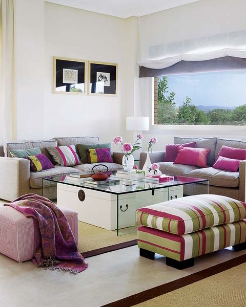 Room, Interior design, Floor, Textile, Flooring, Wall, Home, Purple, Pink, Linens, 