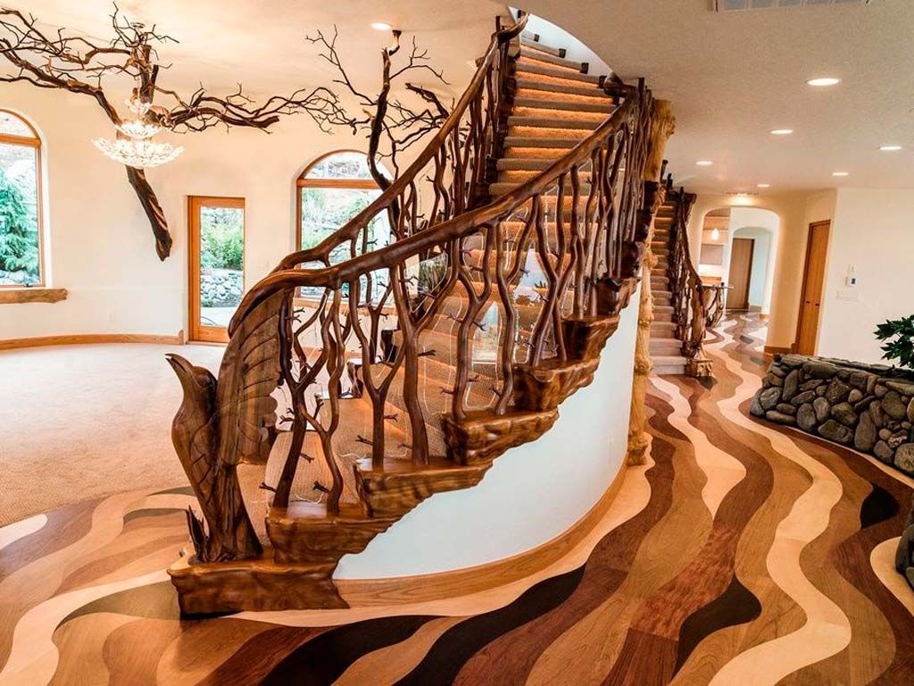 Stairs, Wood, Interior design, Brown, Lighting, Property, Home, Room, Real estate, Wall, 