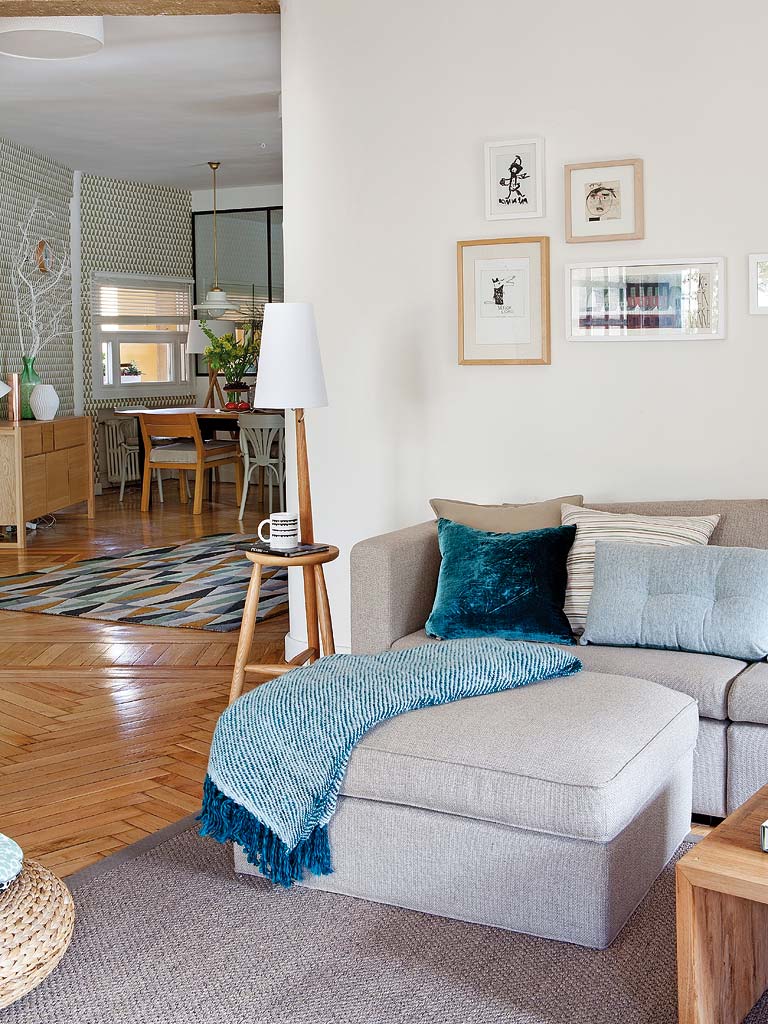 Furniture, Room, Living room, Interior design, Bedroom, Property, Floor, Blue, Home, Bed, 
