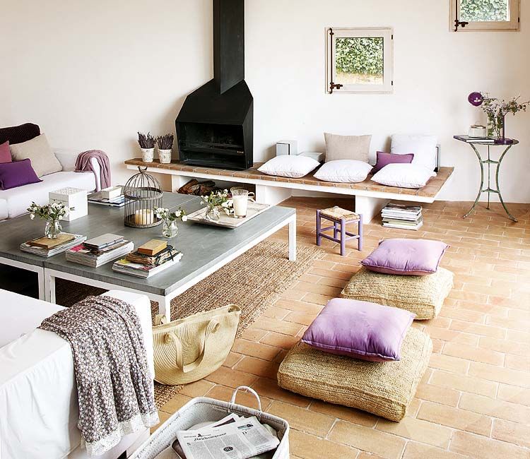 Room, Interior design, Living room, Furniture, Floor, Table, Home, Purple, Flooring, Interior design, 