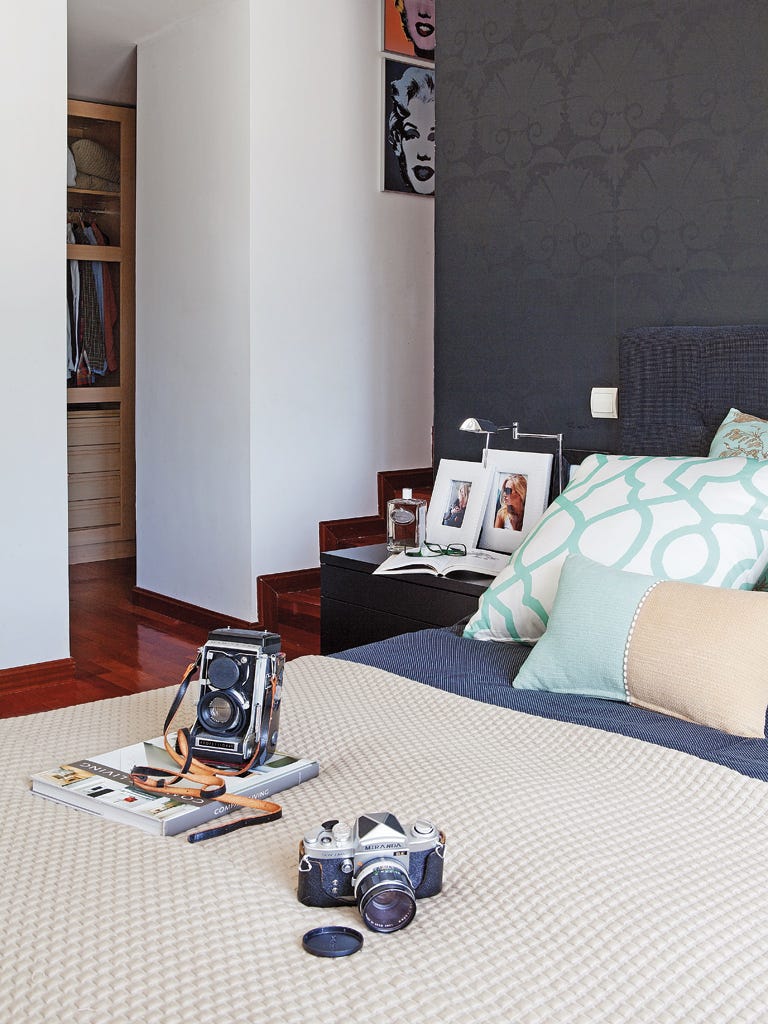Room, Bedroom, Bed sheet, Bedding, Blue, Furniture, Interior design, Bed, Wall, Floor, 