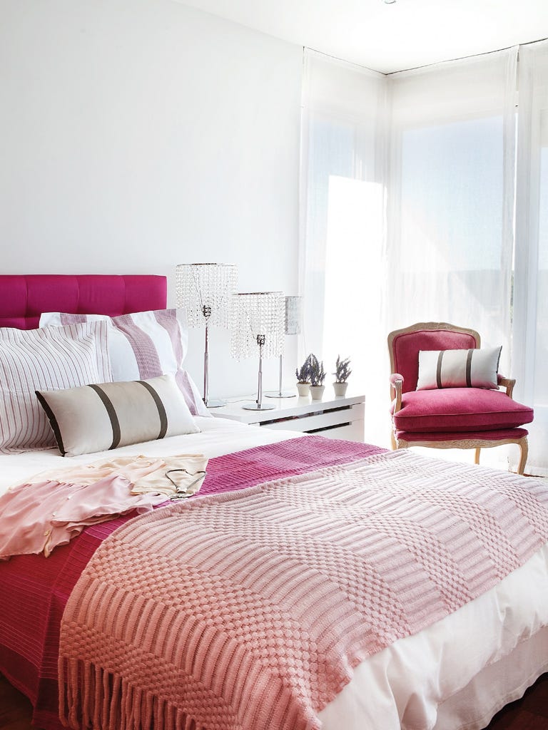 Bedroom, Furniture, Bed, Bed sheet, Pink, Room, Bedding, Interior design, Property, Bed frame, 