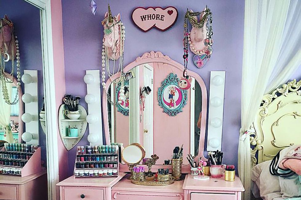 Pink, Room, Furniture, Chest of drawers, Interior design, Dresser, Nightstand, Drawer, Table, Hutch, 