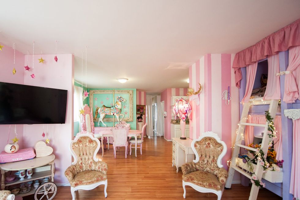 Room, Pink, Furniture, Interior design, Property, Product, Floor, House, Building, Living room, 