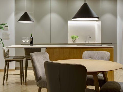 Room, Furniture, Interior design, Table, Property, Dining room, Lighting, Wall, Building, Floor, 