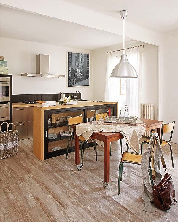 Wood, Room, Floor, Interior design, Flooring, Furniture, Hardwood, Table, Home, Light fixture, 