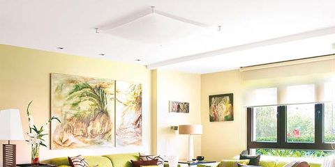 Green, Interior design, Room, Floor, Living room, Furniture, Flooring, Home, Table, Ceiling, 