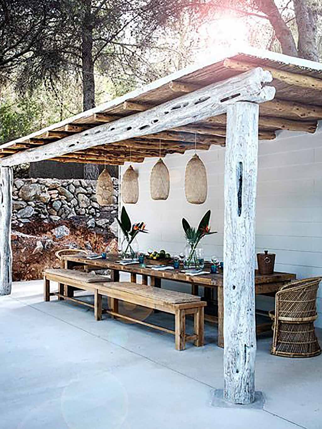 Pergola, Table, Building, Furniture, Tree, Room, Wood, Pavilion, Beam, Porch, 