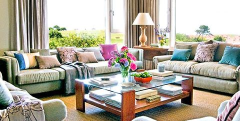 Living room, Room, Furniture, Interior design, Property, Curtain, Coffee table, Home, Table, Couch, 