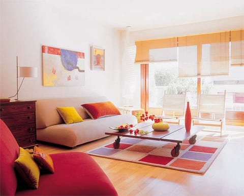 Room, Interior design, Yellow, Wood, Floor, Flooring, Wall, Furniture, Orange, Home, 
