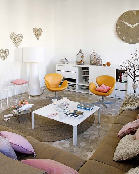 Room, Interior design, Yellow, Living room, Furniture, Table, Floor, Interior design, Wall, Home, 