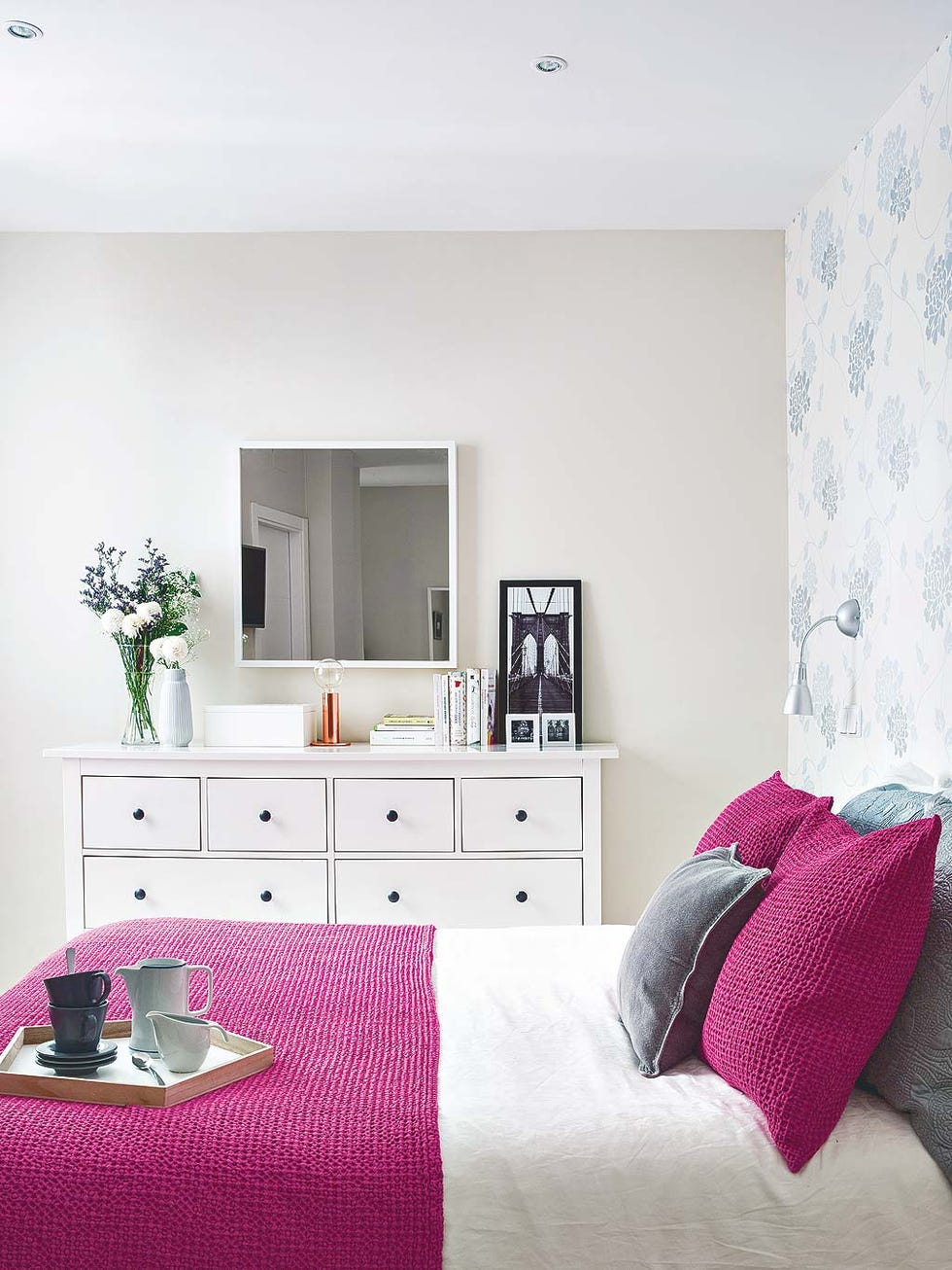 Bedroom, Furniture, Room, Pink, Interior design, Property, Purple, Bed, Violet, Wall, 