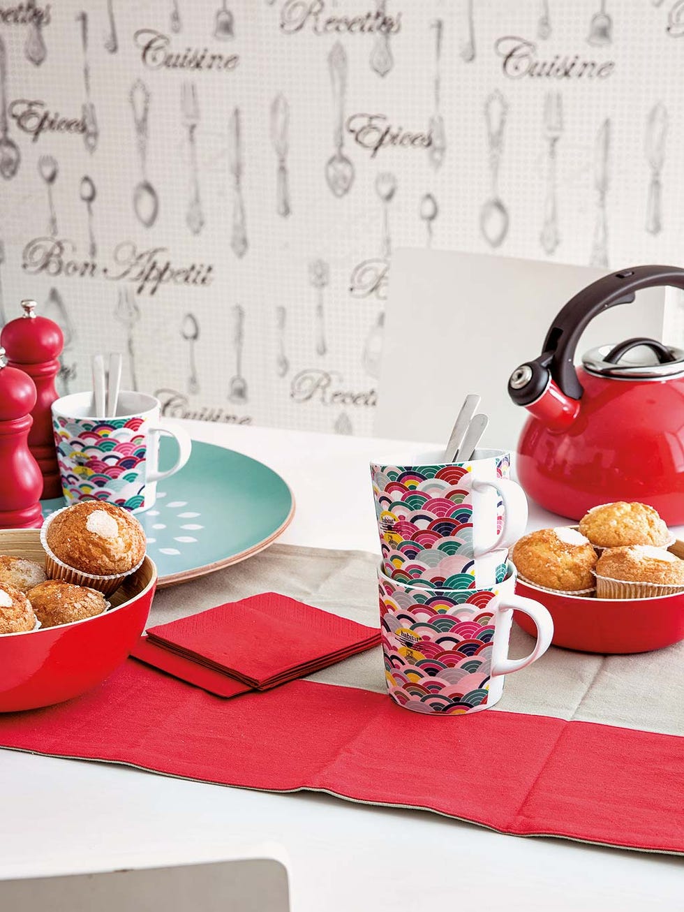 Table, Christmas decoration, Tableware, Food, Brunch, Textile, Tablecloth, Jug, Cup, Serveware, 