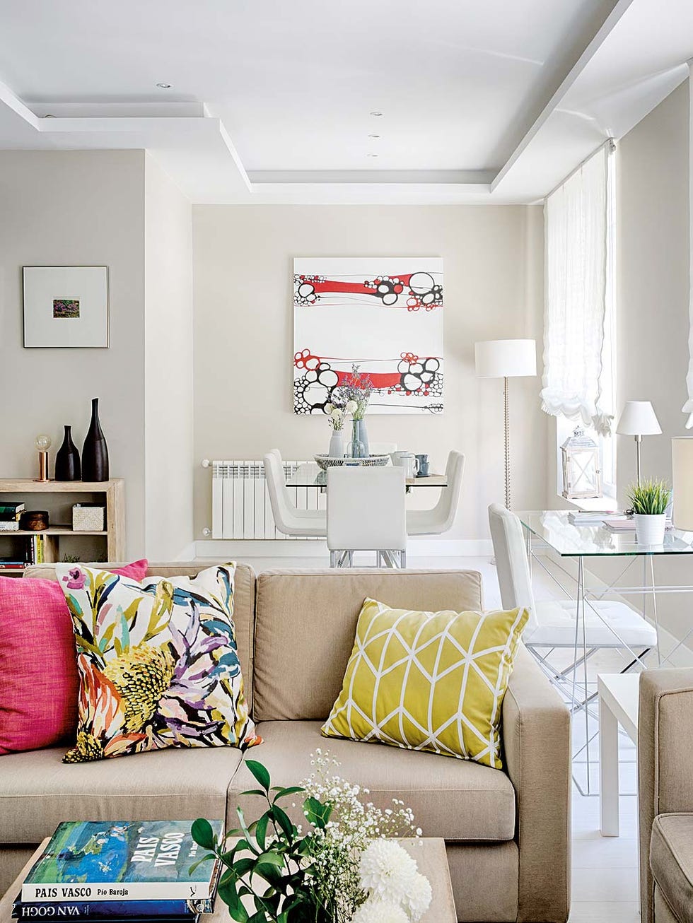 Living room, Room, Furniture, White, Interior design, Couch, Property, Home, Yellow, Ceiling, 