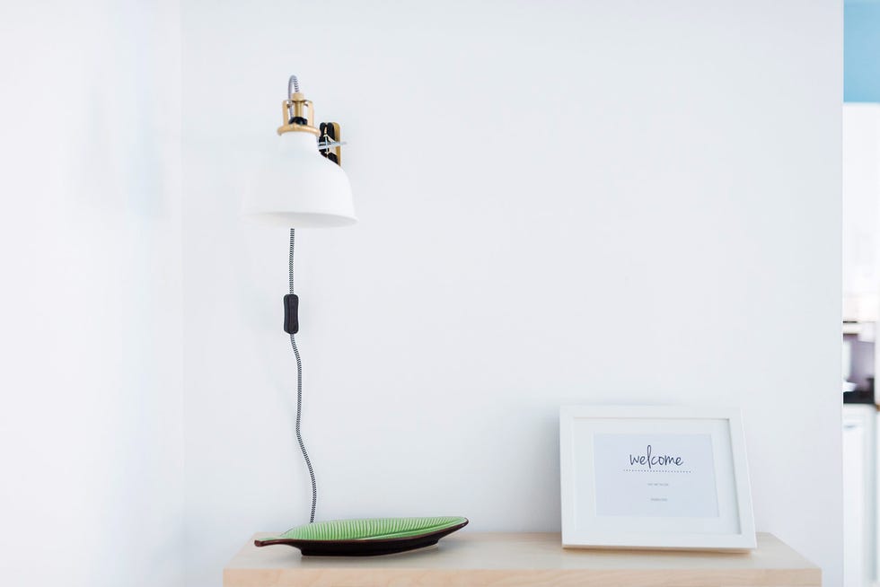 White, Product, Lighting, Wall, Light fixture, Room, Lamp, Table, Furniture, Plant, 