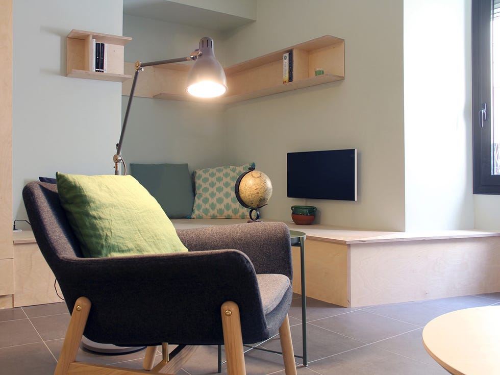 Room, Property, Furniture, Interior design, Living room, Floor, Building, House, Table, Lighting, 