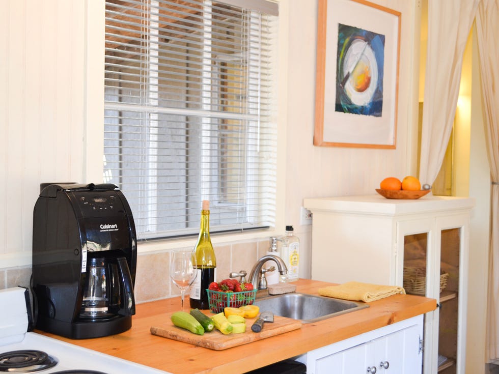Room, Kitchen, Yellow, Furniture, Property, Countertop, Small appliance, Interior design, Home, Cabinetry, 