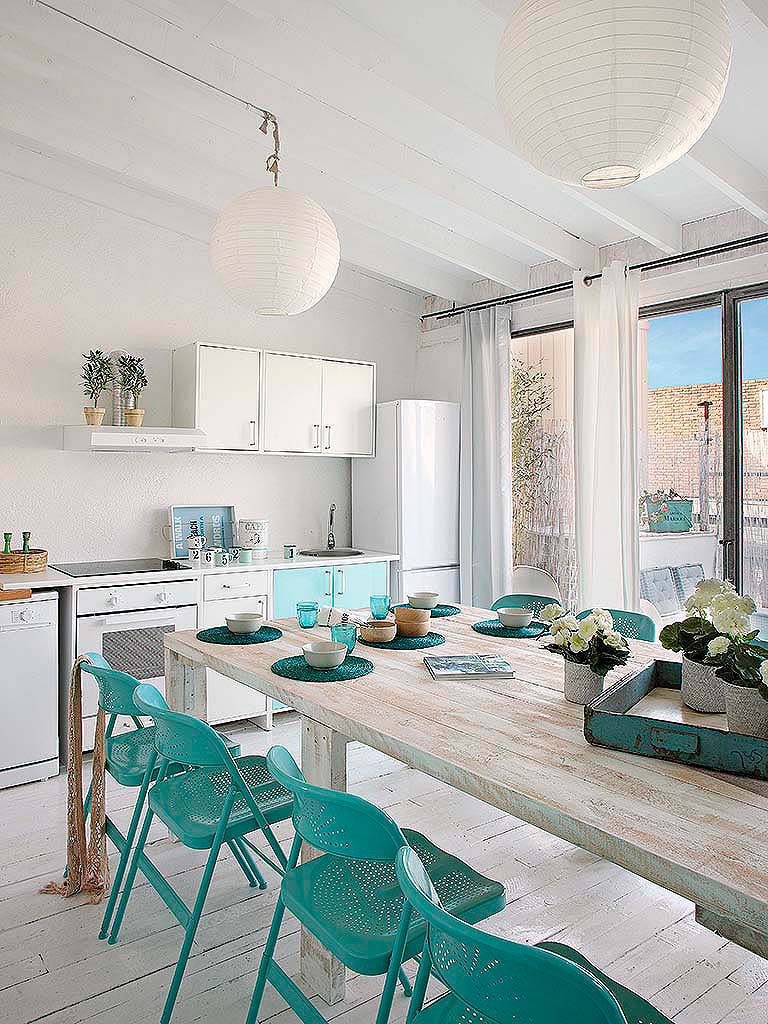 Room, Turquoise, Interior design, Furniture, Blue, Green, Building, Property, Aqua, Table, 