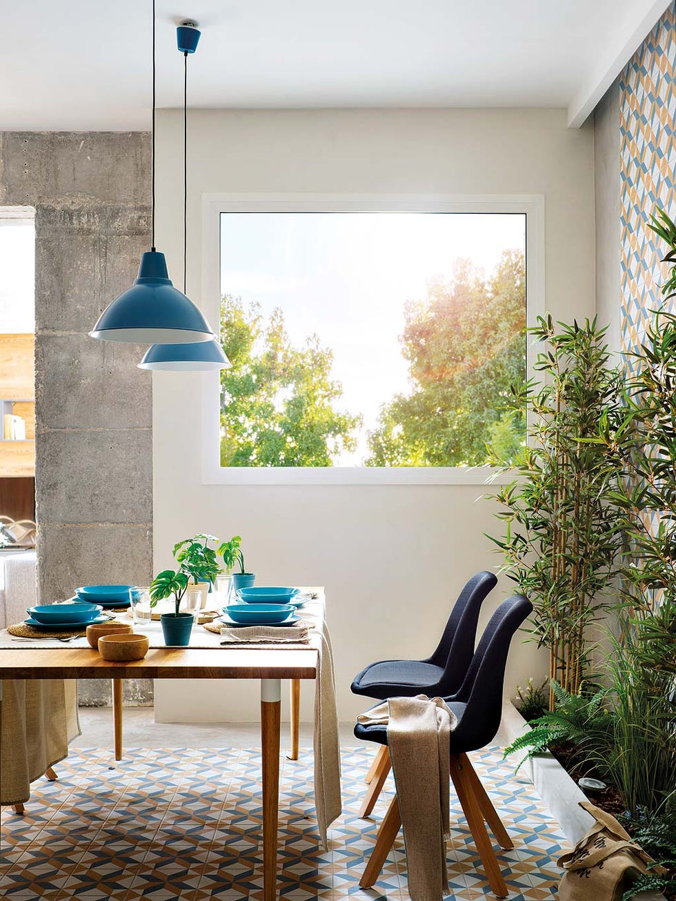Room, Blue, Furniture, Interior design, Property, Home, Table, Building, House, Living room, 