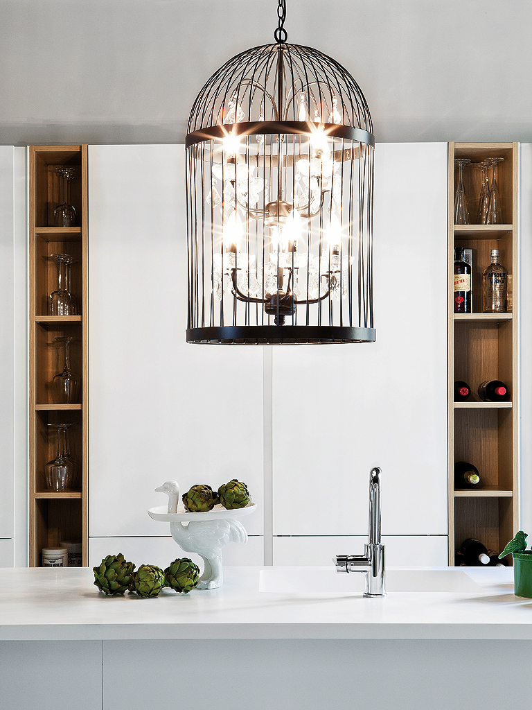 Room, Interior design, Plumbing fixture, Shelf, Shelving, Interior design, Light fixture, Tap, Lighting accessory, Cage, 