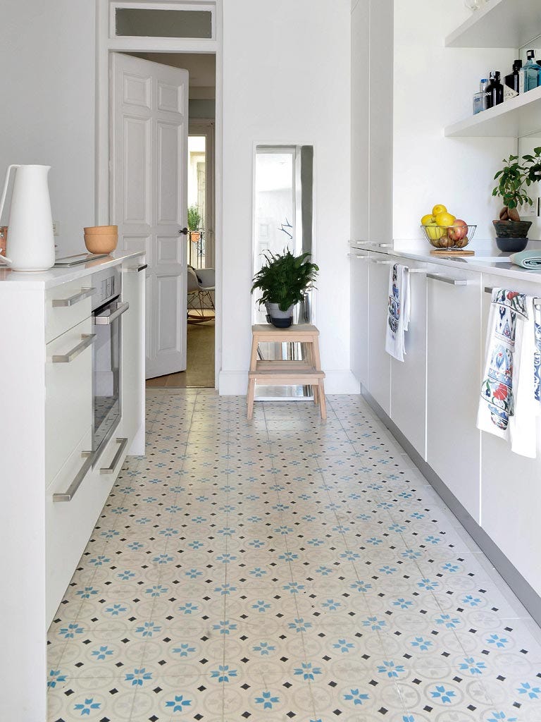 Floor, Tile, White, Flooring, Room, Property, Interior design, Furniture, Building, Material property, 