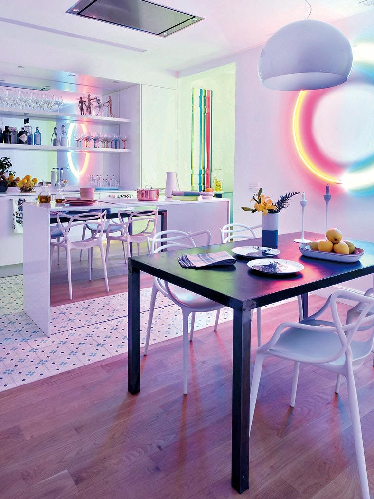 Furniture, Table, Room, Interior design, Floor, Purple, Pink, Flooring, Violet, Building, 