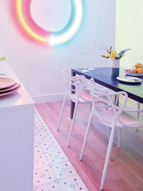 Pink, Furniture, Table, Room, Interior design, Chair, Design, Material property, Floor, Desk, 