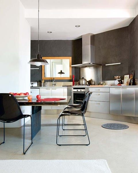 Floor, Room, Interior design, Flooring, Furniture, Ceiling, Kitchen, Countertop, Cupboard, Kitchen appliance, 