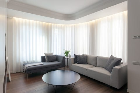 Living room, Room, Interior design, Furniture, Property, Curtain, Floor, Wall, Ceiling, Building, 