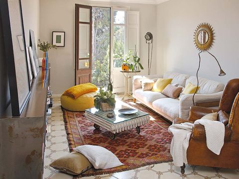 Room, Interior design, Yellow, Living room, Floor, Home, Wall, Couch, Furniture, Flooring, 
